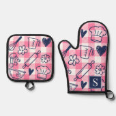 Preppy Baking Pink Gingham  鍋つかみ&鍋敷きセット (正面)