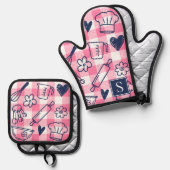 Preppy Baking Pink Gingham  鍋つかみ&鍋敷きセット (正面/裏面)