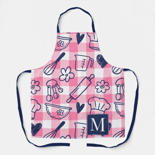 Preppy Baking Pink Gingham Recipe エプロン (正面)