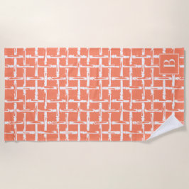 Preppy Bamboo – Coral Coastal Monogram ビーチタオル