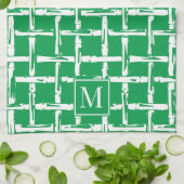 Preppy Bamboo – Green Coastal Monogram キッチンタオル (折り畳み)