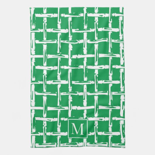 Preppy Bamboo – Green Coastal Monogram キッチンタオル (縦)