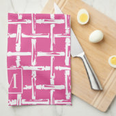 Preppy Bamboo – Hot Pink Coastal Monogram キッチンタオル (四つ折り)