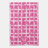 Preppy Bamboo – Hot Pink Coastal Monogram キッチンタオル (縦)