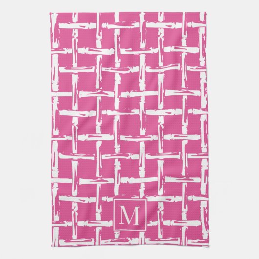 Preppy Bamboo – Hot Pink Coastal Monogram キッチンタオル (縦)