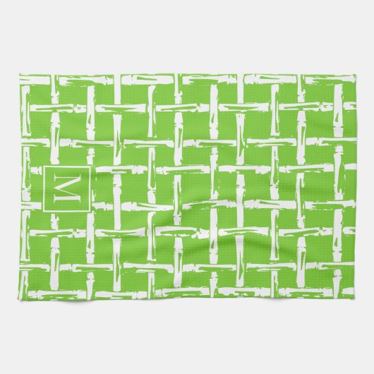 Preppy Bamboo – Lime Coastal Monogram キッチンタオル (横)