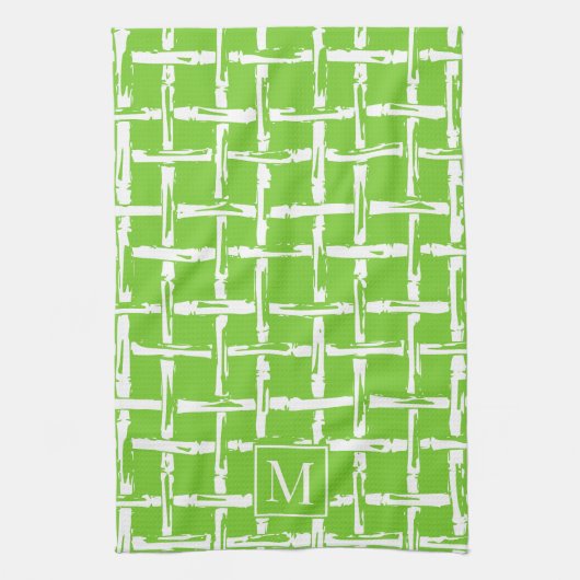 Preppy Bamboo – Lime Coastal Monogram キッチンタオル (縦)