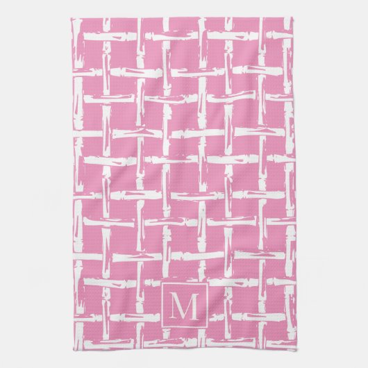 Preppy Bamboo – Pink Coastal Monogram キッチンタオル (縦)