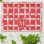 Preppy Bamboo – Red Coastal Monogram キッチンタオル (折り畳み)