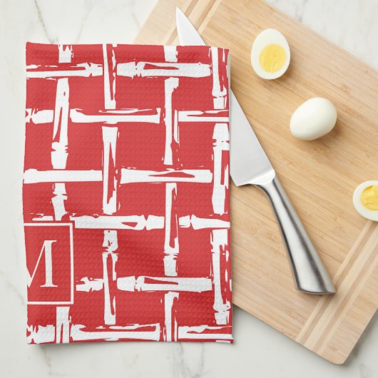 Preppy Bamboo – Red Coastal Monogram キッチンタオル (四つ折り)