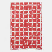 Preppy Bamboo – Red Coastal Monogram キッチンタオル (縦)