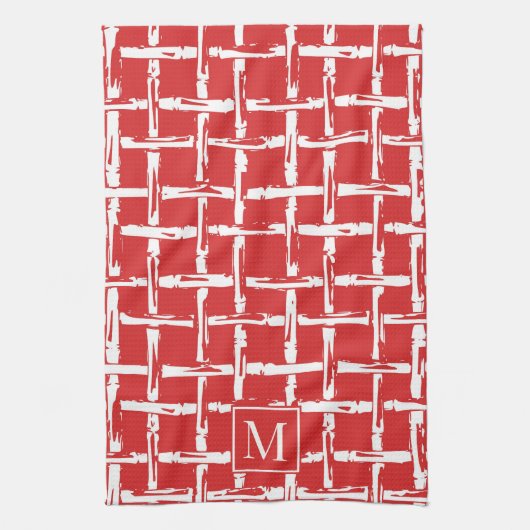 Preppy Bamboo – Red Coastal Monogram キッチンタオル (縦)