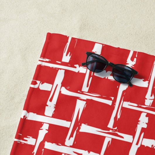 Preppy Bamboo – Red Coastal Monogram ビーチタオル (インサイチュ)
