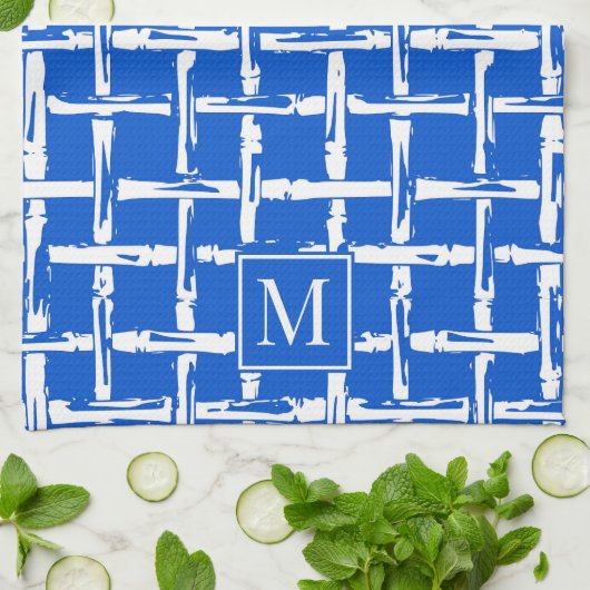 Preppy Bamboo – Royal Blue Coastal Monogram キッチンタオル (折り畳み)