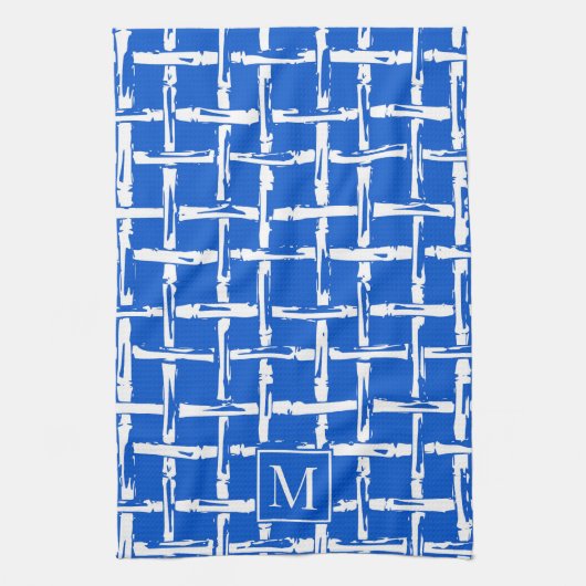 Preppy Bamboo – Royal Blue Coastal Monogram キッチンタオル (縦)