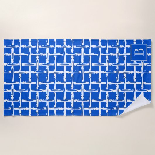 Preppy Bamboo – Royal Blue Coastal Monogram  ビーチタオル (正面)