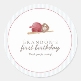 Preppy Baseball First Birthday Classic Party ラウンドシール