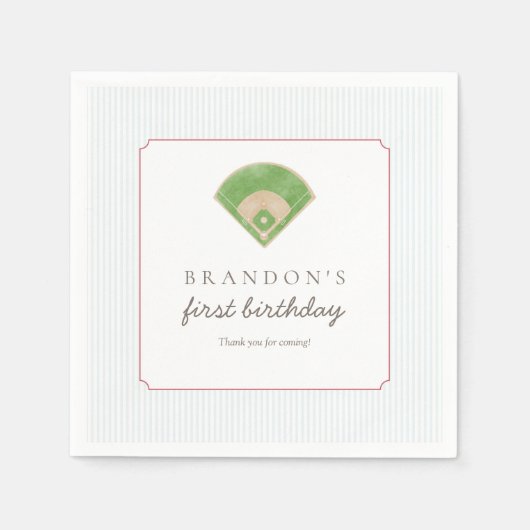 Preppy Baseball First Birthday Rookie One Party スタンダードカクテルナプキン (正面)