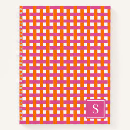 Preppy Basket Weave – Hot Pink & Orange Monogram ノートブック