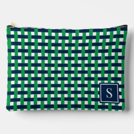 Preppy Basket Weave – Navy & Green Monogram アクセサリーポーチ