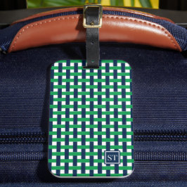Preppy Basket Weave – Navy & Green Monogram ラゲッジタグ