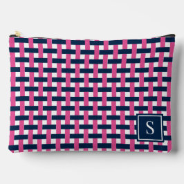 Preppy Basket Weave – Navy & Hot Pink Monogram アクセサリーポーチ