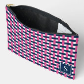 Preppy Basket Weave – Navy & Hot Pink Monogram アクセサリーポーチ (見開き)