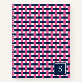 Preppy Basket Weave – Navy & Hot Pink Monogram ノートブック