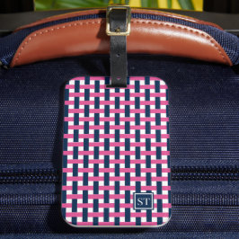 Preppy Basket Weave – Navy & Hot Pink Monogram ラゲッジタグ