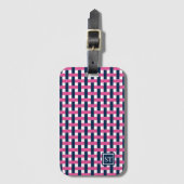 Preppy Basket Weave – Navy & Hot Pink Monogram ラゲッジタグ (正面縦)