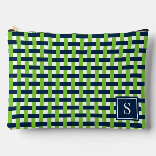 Preppy Basket Weave – Navy & Lime Monogram アクセサリーポーチ (正面)