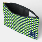 Preppy Basket Weave – Navy & Lime Monogram アクセサリーポーチ (見開き)