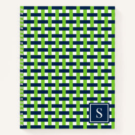 Preppy Basket Weave – Navy & Lime Monogram ノートブック