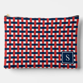 Preppy Basket Weave – Navy & Red Monogram アクセサリーポーチ