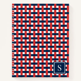Preppy Basket Weave – Navy & Red Monogram ノートブック