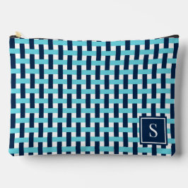 Preppy Basket Weave – Navy & Turquoise Monogram アクセサリーポーチ