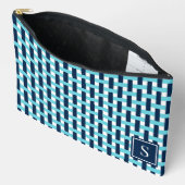 Preppy Basket Weave – Navy & Turquoise Monogram アクセサリーポーチ (見開き)
