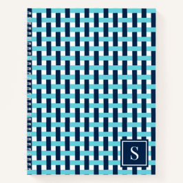 Preppy Basket Weave – Navy & Turquoise Monogram ノートブック