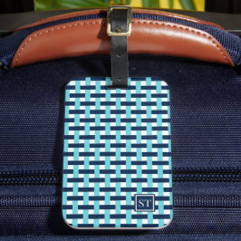 Preppy Basket Weave – Navy & Turquoise Monogram ラゲッジタグ