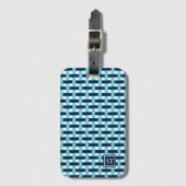 Preppy Basket Weave – Navy & Turquoise Monogram ラゲッジタグ (正面縦)