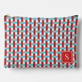 Preppy Basket Weave – Red & Turquoise Monogram アクセサリーポーチ