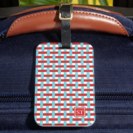 Preppy Basket Weave – Red & Turquoise Monogram ラゲッジタグ