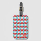 Preppy Basket Weave – Red & Turquoise Monogram ラゲッジタグ (正面縦)