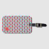 Preppy Basket Weave – Red & Turquoise Monogram ラゲッジタグ (正面横)