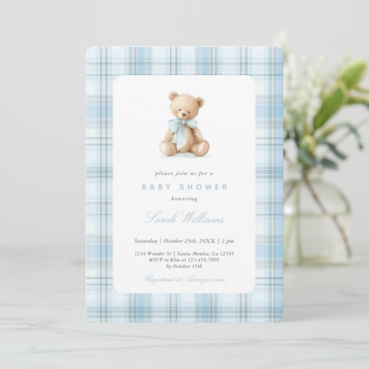 Preppy Bear Baby Shower Boy 招待状 (スタンド正面)