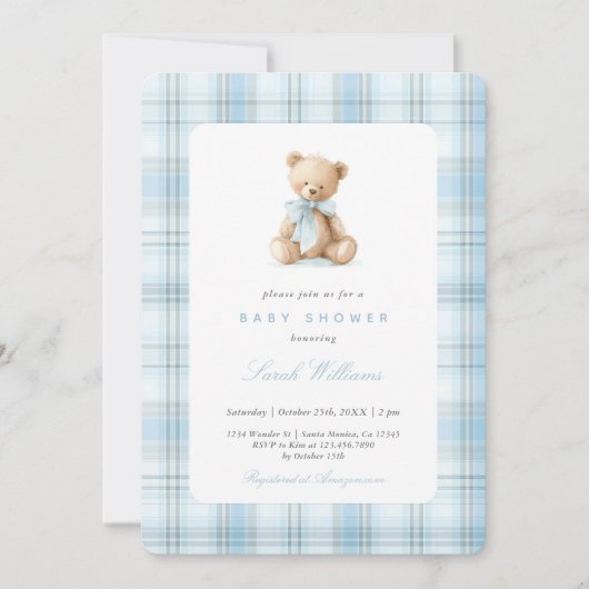 Preppy Bear Baby Shower Boy 招待状 (正面)