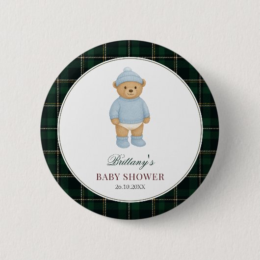 Preppy Bear Baby Shower Button 缶バッジ (正面)