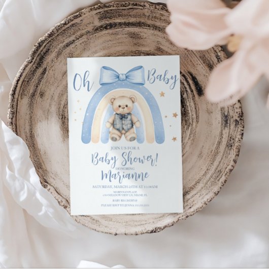  Preppy Bear Boy Baby Shower   招待状