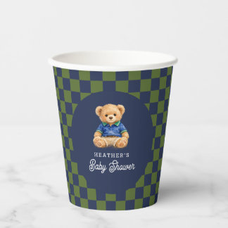Preppy Bear Checkboard Baby Shower 紙コップ