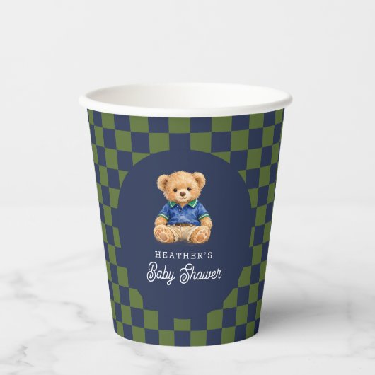 Preppy Bear Checkboard Baby Shower 紙コップ (正面)